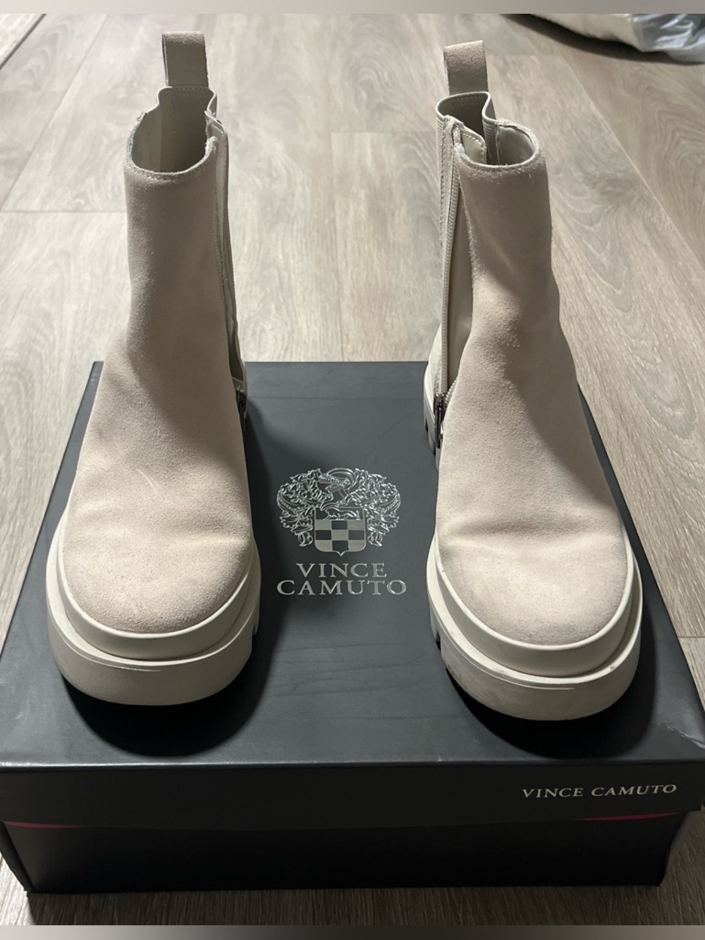 Vince Camuto Light Beige Suede Boots